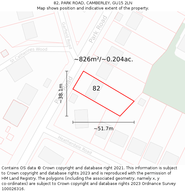 82, PARK ROAD, CAMBERLEY, GU15 2LN: Plot and title map