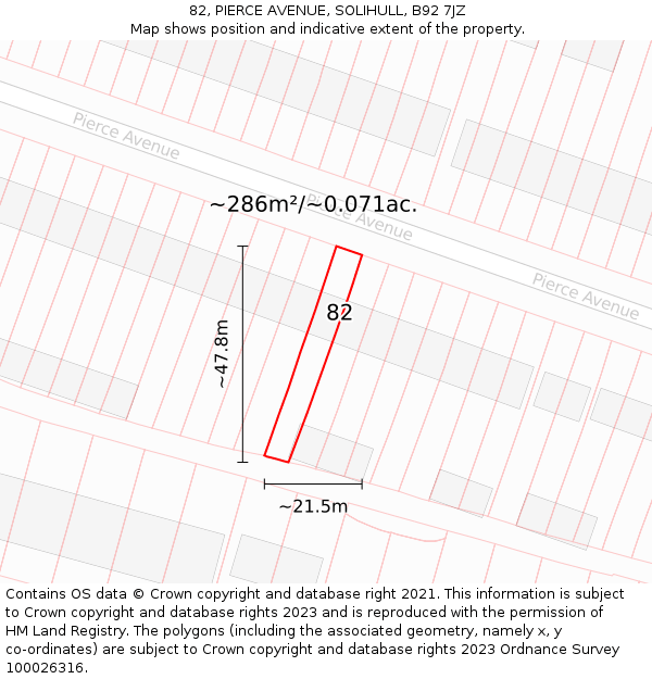 82, PIERCE AVENUE, SOLIHULL, B92 7JZ: Plot and title map