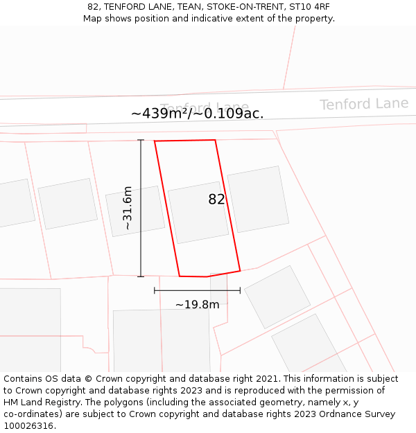 82, TENFORD LANE, TEAN, STOKE-ON-TRENT, ST10 4RF: Plot and title map