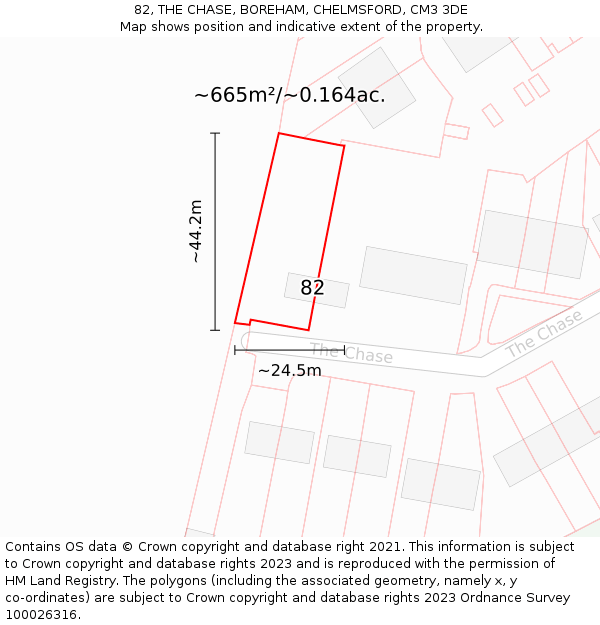 82, THE CHASE, BOREHAM, CHELMSFORD, CM3 3DE: Plot and title map