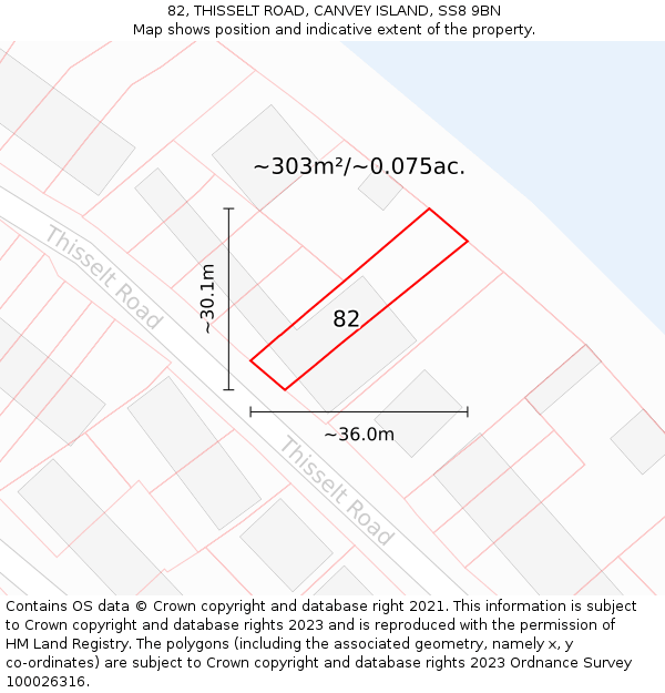 82, THISSELT ROAD, CANVEY ISLAND, SS8 9BN: Plot and title map