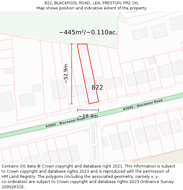 822, BLACKPOOL ROAD, LEA, PRESTON, PR2 1XL: Plot and title map