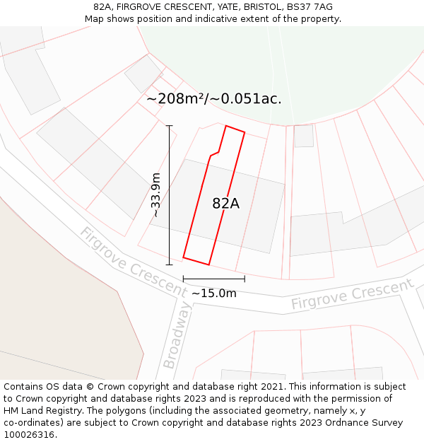 82A, FIRGROVE CRESCENT, YATE, BRISTOL, BS37 7AG: Plot and title map
