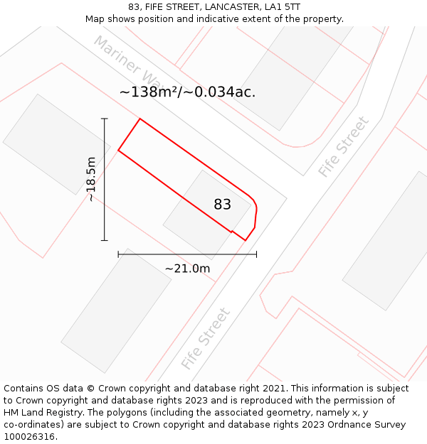 83, FIFE STREET, LANCASTER, LA1 5TT: Plot and title map
