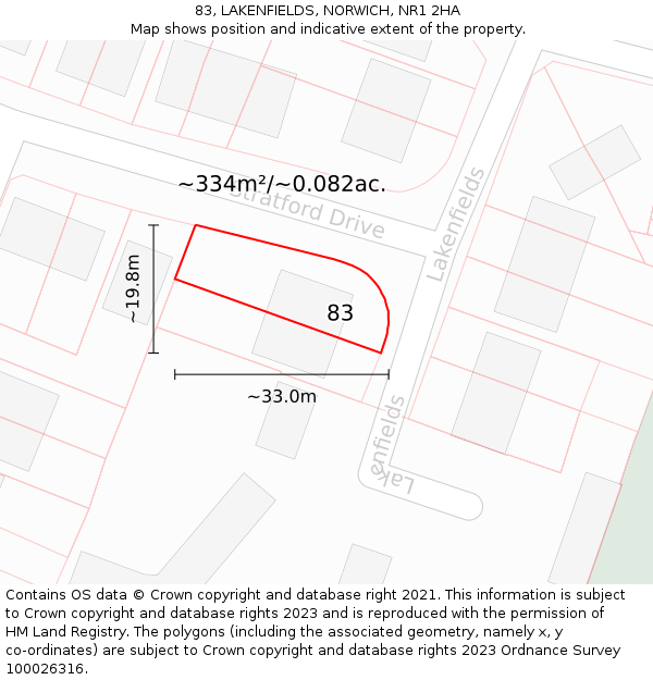 83, LAKENFIELDS, NORWICH, NR1 2HA: Plot and title map