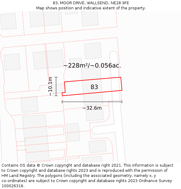 83, MOOR DRIVE, WALLSEND, NE28 9FE: Plot and title map