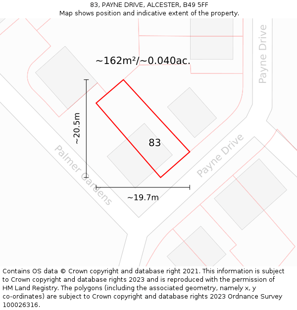 83, PAYNE DRIVE, ALCESTER, B49 5FF: Plot and title map