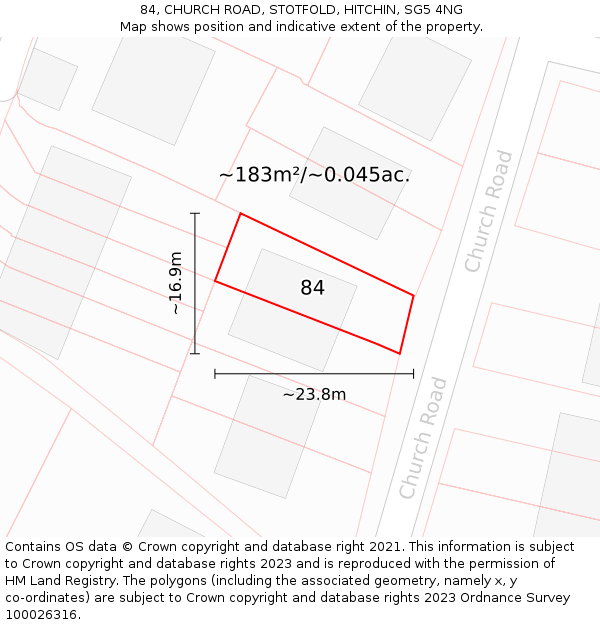 84, CHURCH ROAD, STOTFOLD, HITCHIN, SG5 4NG: Plot and title map