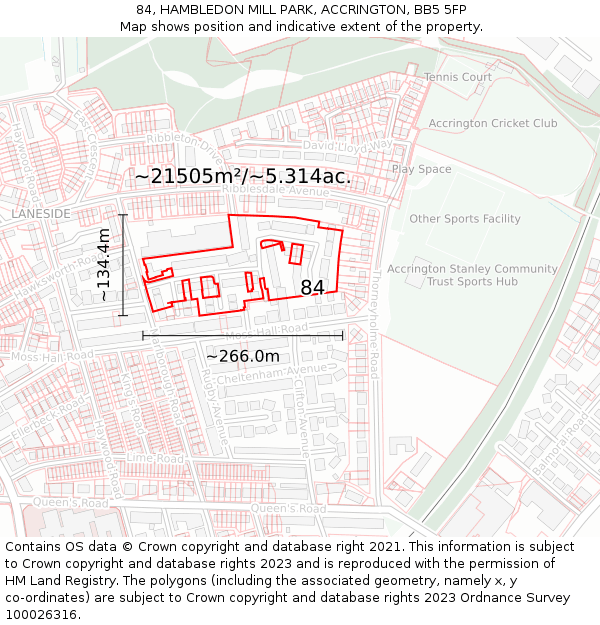 84, HAMBLEDON MILL PARK, ACCRINGTON, BB5 5FP: Plot and title map