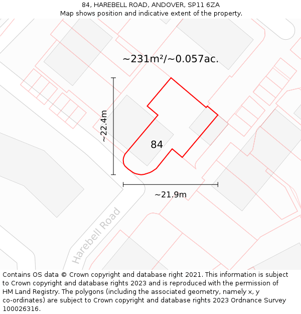 84, HAREBELL ROAD, ANDOVER, SP11 6ZA: Plot and title map