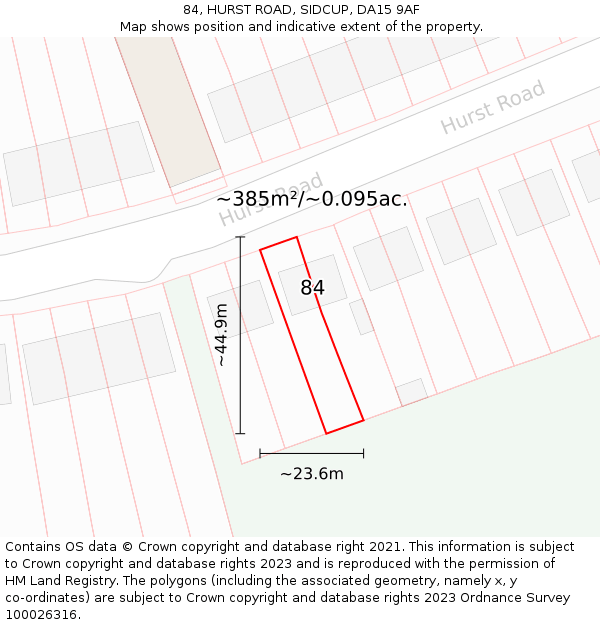 84, HURST ROAD, SIDCUP, DA15 9AF: Plot and title map