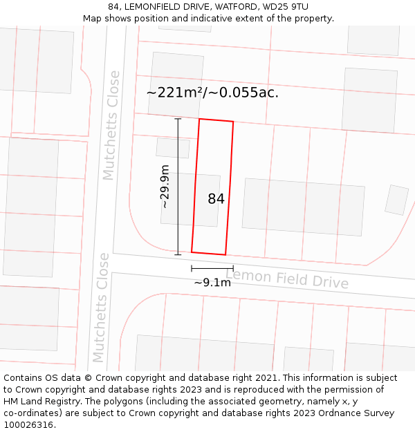 84, LEMONFIELD DRIVE, WATFORD, WD25 9TU: Plot and title map