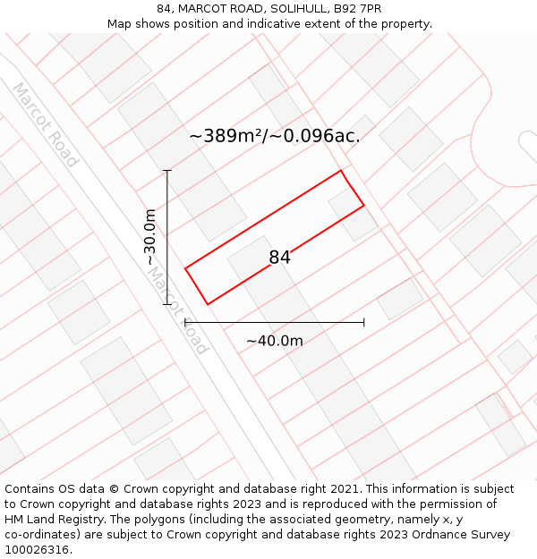 84, MARCOT ROAD, SOLIHULL, B92 7PR: Plot and title map