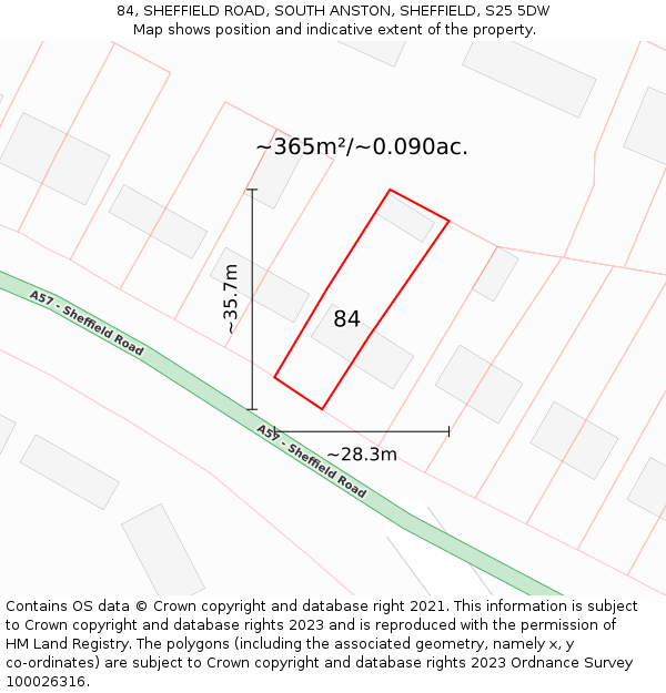 84, SHEFFIELD ROAD, SOUTH ANSTON, SHEFFIELD, S25 5DW: Plot and title map