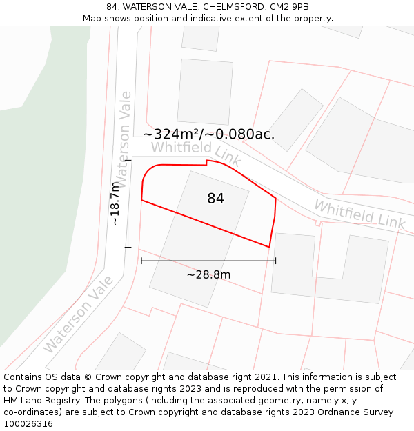 84, WATERSON VALE, CHELMSFORD, CM2 9PB: Plot and title map