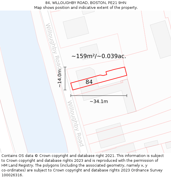 84, WILLOUGHBY ROAD, BOSTON, PE21 9HN: Plot and title map