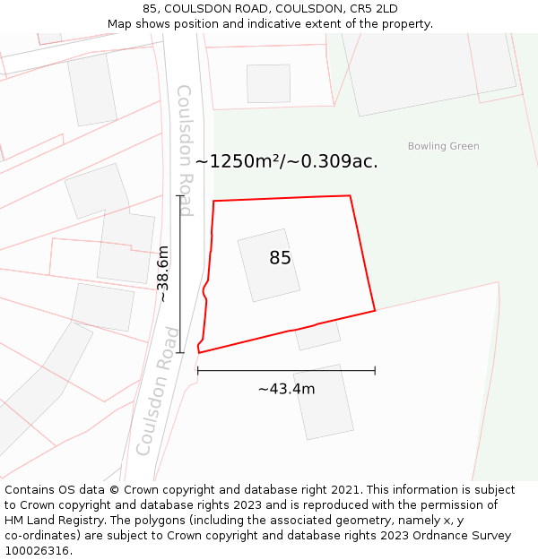 85, COULSDON ROAD, COULSDON, CR5 2LD: Plot and title map