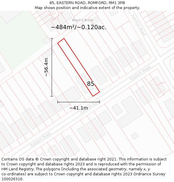 85, EASTERN ROAD, ROMFORD, RM1 3PB: Plot and title map