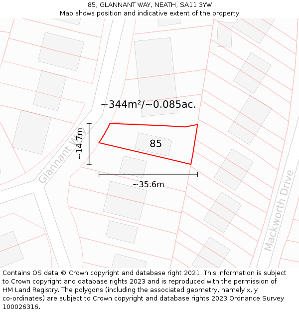 85, GLANNANT WAY, NEATH, SA11 3YW: Plot and title map