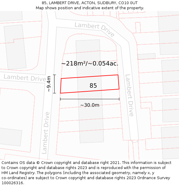 85, LAMBERT DRIVE, ACTON, SUDBURY, CO10 0UT: Plot and title map