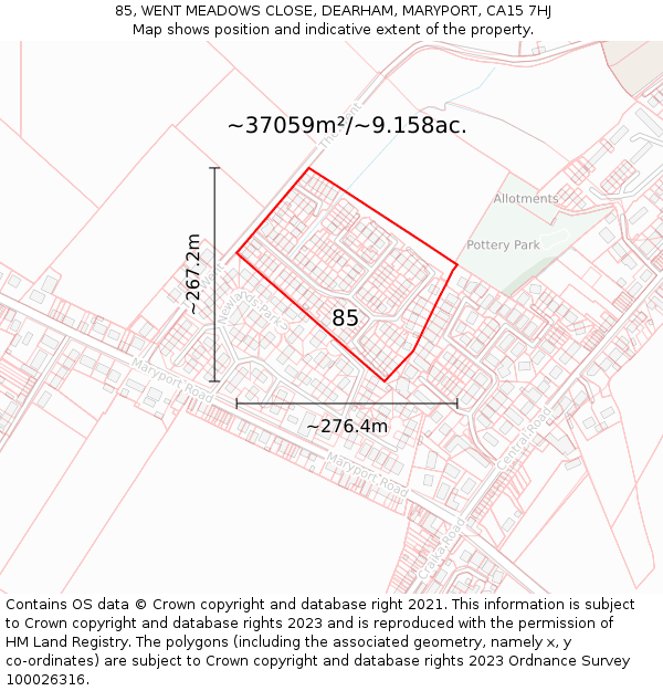 85, WENT MEADOWS CLOSE, DEARHAM, MARYPORT, CA15 7HJ: Plot and title map