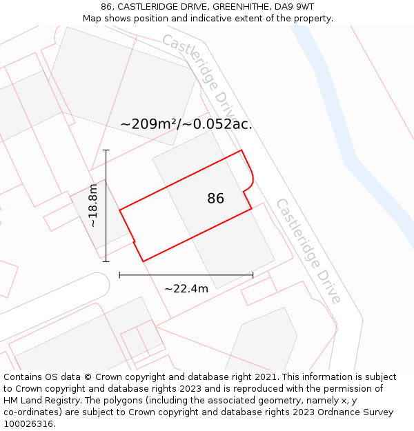 86, CASTLERIDGE DRIVE, GREENHITHE, DA9 9WT: Plot and title map
