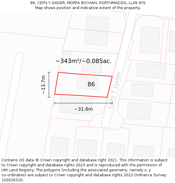 86, CEFN Y GADER, MORFA BYCHAN, PORTHMADOG, LL49 9YS: Plot and title map