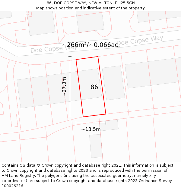 86, DOE COPSE WAY, NEW MILTON, BH25 5GN: Plot and title map