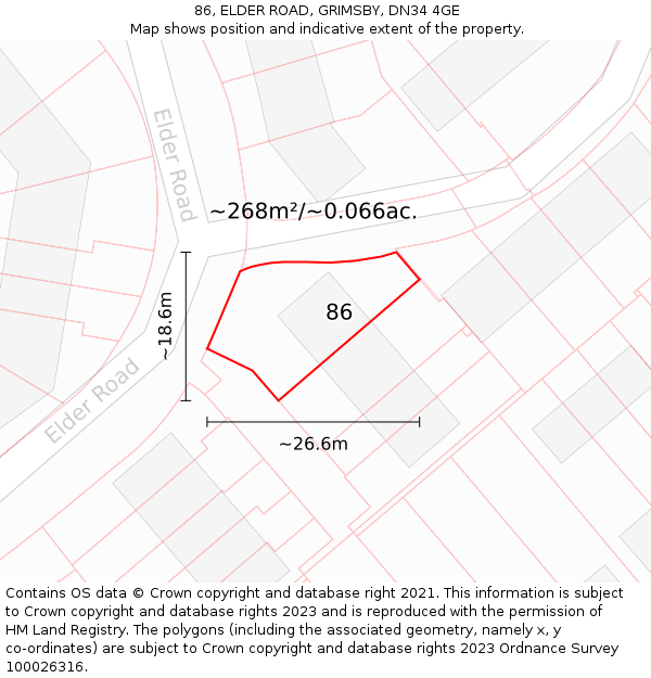 86, ELDER ROAD, GRIMSBY, DN34 4GE: Plot and title map