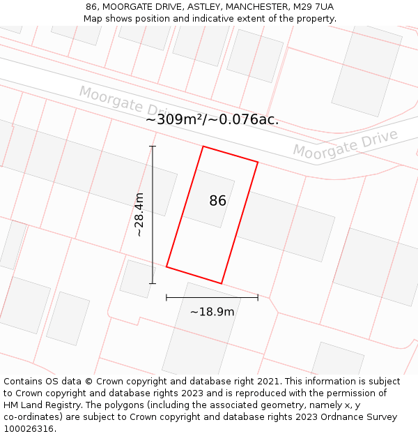 86, MOORGATE DRIVE, ASTLEY, MANCHESTER, M29 7UA: Plot and title map
