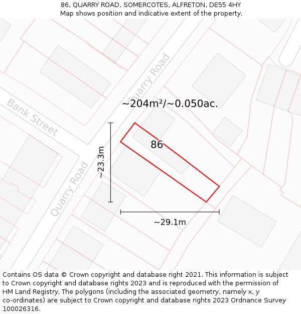 86, QUARRY ROAD, SOMERCOTES, ALFRETON, DE55 4HY: Plot and title map