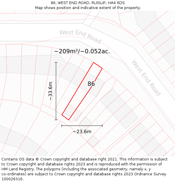 86, WEST END ROAD, RUISLIP, HA4 6DS: Plot and title map