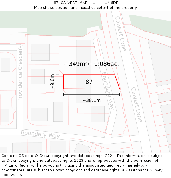 87, CALVERT LANE, HULL, HU4 6DF: Plot and title map