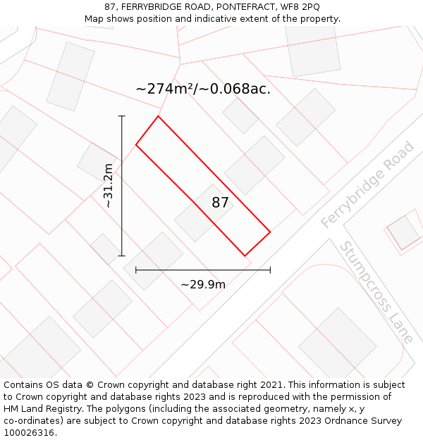 87, FERRYBRIDGE ROAD, PONTEFRACT, WF8 2PQ: Plot and title map