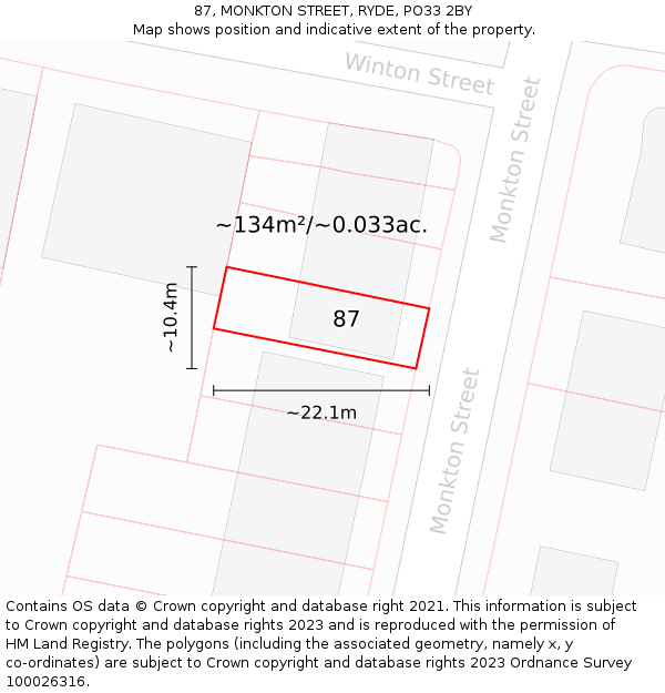 87, MONKTON STREET, RYDE, PO33 2BY: Plot and title map