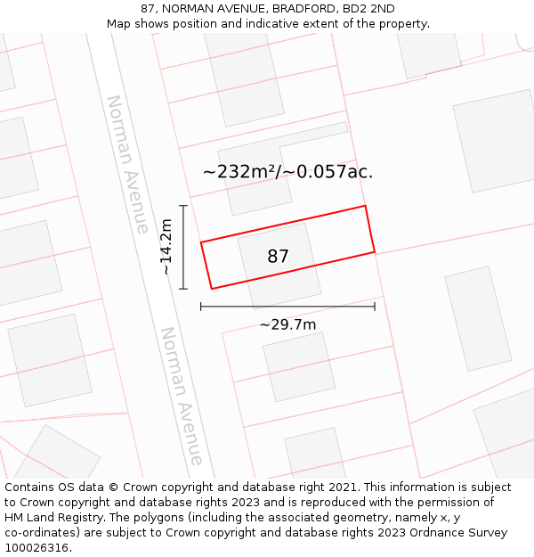 87, NORMAN AVENUE, BRADFORD, BD2 2ND: Plot and title map