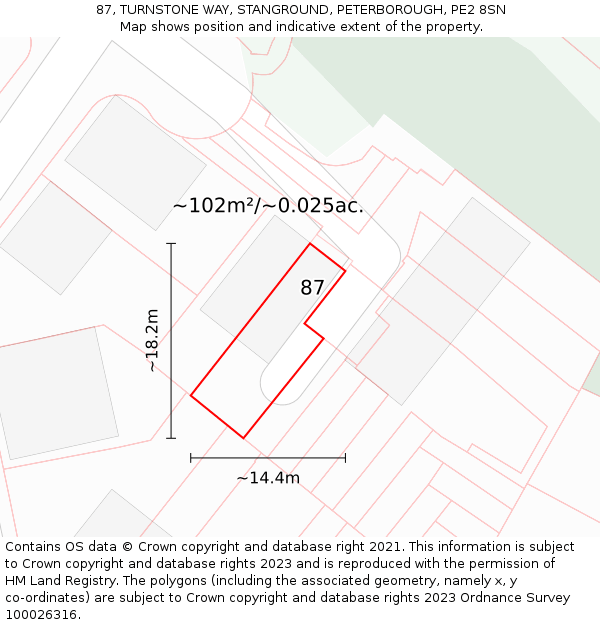 87, TURNSTONE WAY, STANGROUND, PETERBOROUGH, PE2 8SN: Plot and title map