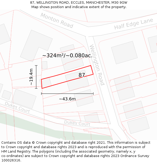 87, WELLINGTON ROAD, ECCLES, MANCHESTER, M30 9GW: Plot and title map