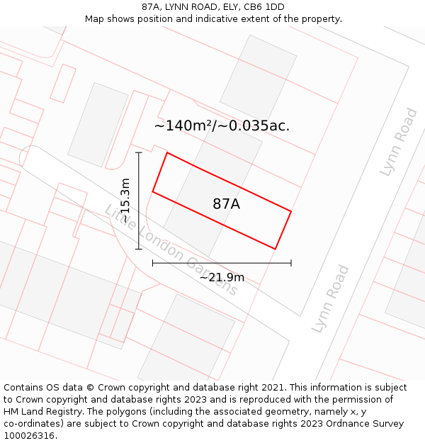 87A, LYNN ROAD, ELY, CB6 1DD: Plot and title map