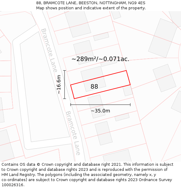 88, BRAMCOTE LANE, BEESTON, NOTTINGHAM, NG9 4ES: Plot and title map