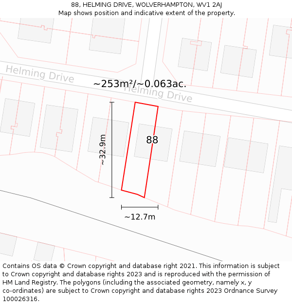 88, HELMING DRIVE, WOLVERHAMPTON, WV1 2AJ: Plot and title map