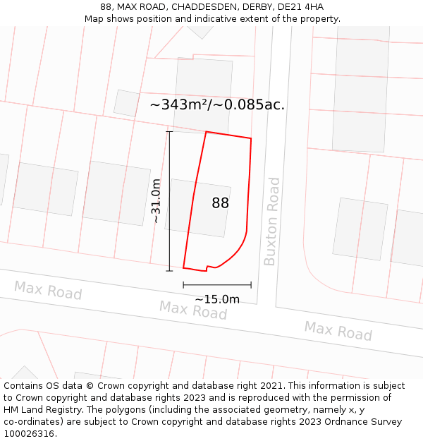 88, MAX ROAD, CHADDESDEN, DERBY, DE21 4HA: Plot and title map