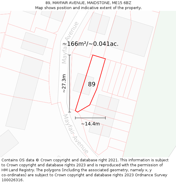 89, MAYFAIR AVENUE, MAIDSTONE, ME15 6BZ: Plot and title map