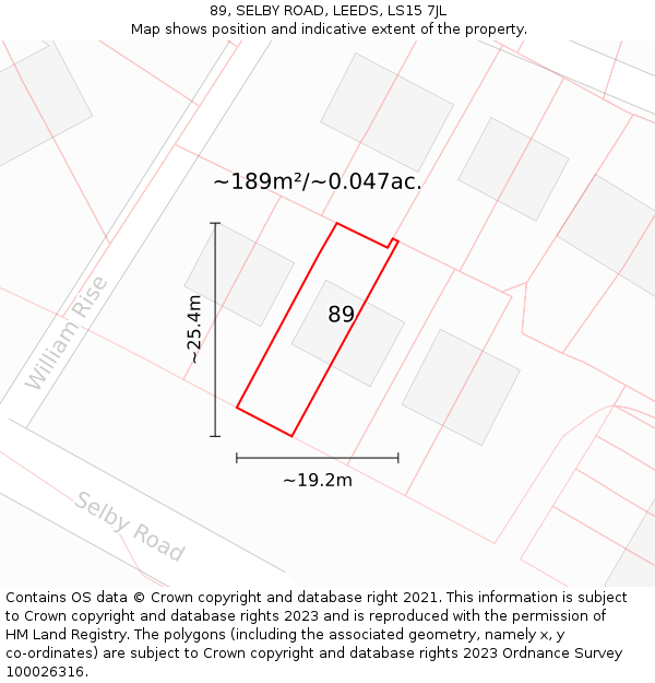 89, SELBY ROAD, LEEDS, LS15 7JL: Plot and title map