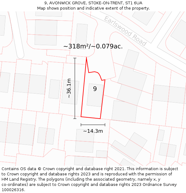 9, AVONWICK GROVE, STOKE-ON-TRENT, ST1 6UA: Plot and title map