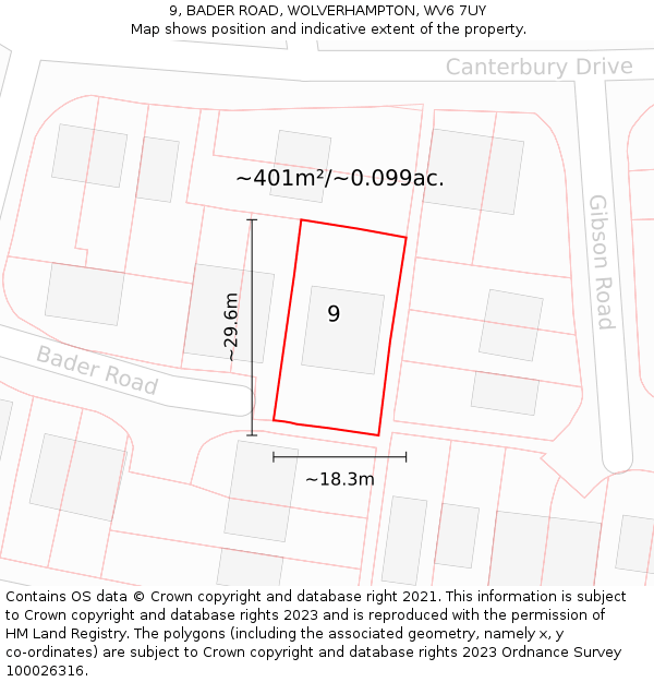 9, BADER ROAD, WOLVERHAMPTON, WV6 7UY: Plot and title map