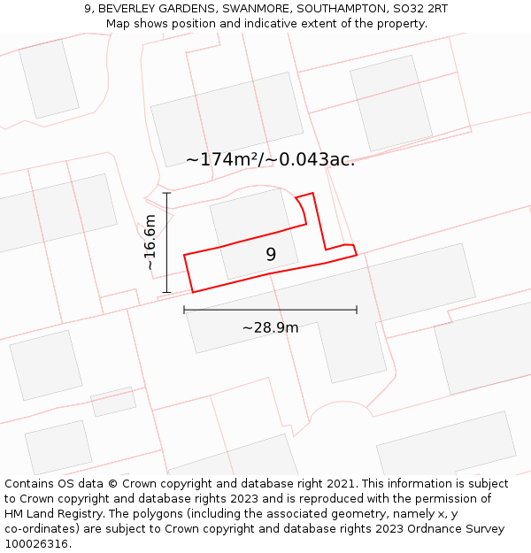 9, BEVERLEY GARDENS, SWANMORE, SOUTHAMPTON, SO32 2RT: Plot and title map