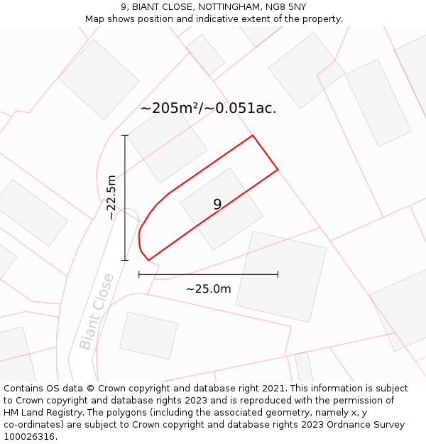 9, BIANT CLOSE, NOTTINGHAM, NG8 5NY: Plot and title map