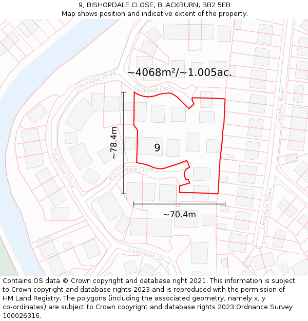 9, BISHOPDALE CLOSE, BLACKBURN, BB2 5EB: Plot and title map