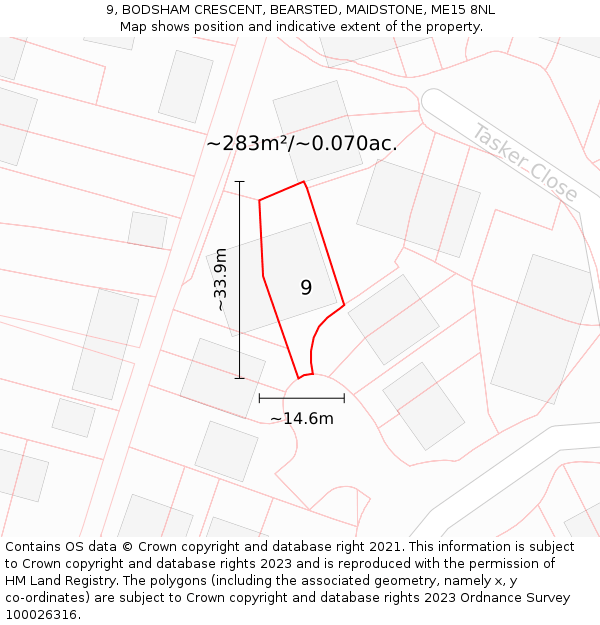 9, BODSHAM CRESCENT, BEARSTED, MAIDSTONE, ME15 8NL: Plot and title map